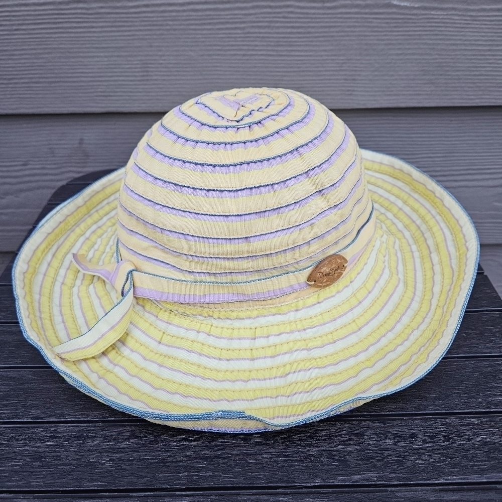 Panama Jack Yellow Purple Sun Hat Bucket Floppy Beach Hat Women's One Size